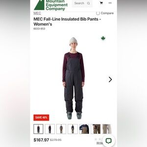 MEC Women's Black Insulated Bib Pants